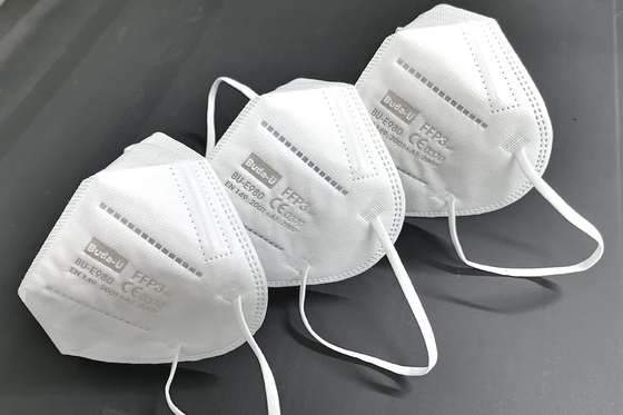 Estándar de partículas no tejido disponible blanco de la UE de la máscara del respirador de la mascarilla FFP3 NR sin la válvula, con la impresión de grabación en relieve