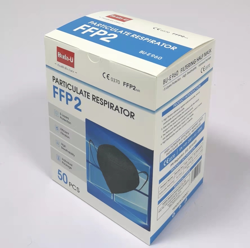 Mascarilla protectora FFP2 con el CE 0370, máscara de polvo FFP2 con la buena caja de embalaje, color negro, 50pcs/caja
